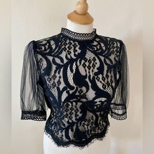 Elegant Black Lace Crop Top Blouse – Chic & Timeless